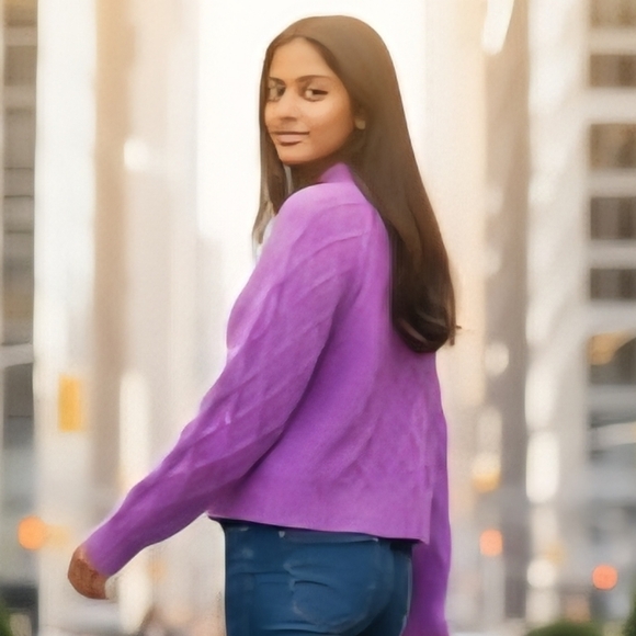 American Eagle Outfitters Purple Cable Knit Mock Neck Pullover Sweater Size S - Picture 3 of 6